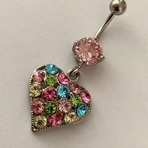 ❤️ 2 for $25 ❤️ Dangle Pastel Rainbow CZ Heart Belly Button Ring Naval Piercing
